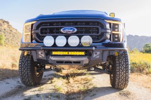 Ford F-150 Front Bumper - DV8 Offroad - Tube, Prerunner - Micro-texture black with gray skid plate accents - `21-`23